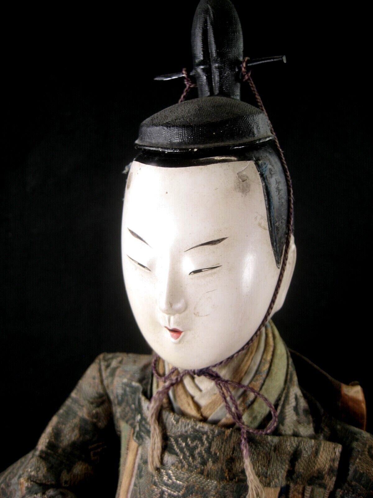 Antique Meiji Era Japanese Samurai & Court Lady Doll Set Wooden Gofun Face