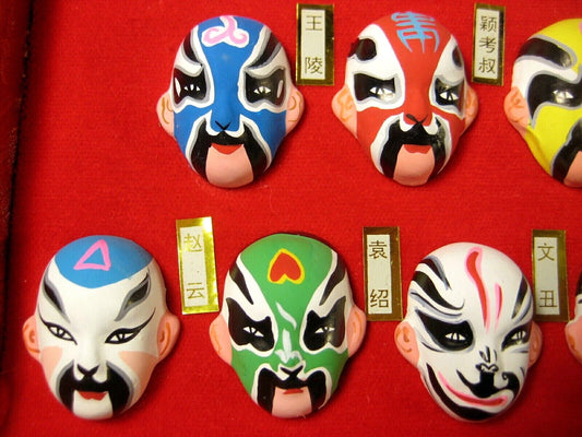 5 Vintage Chinese Beijing Opera Mini Clay Masks Hand painted Peking Opera Masks