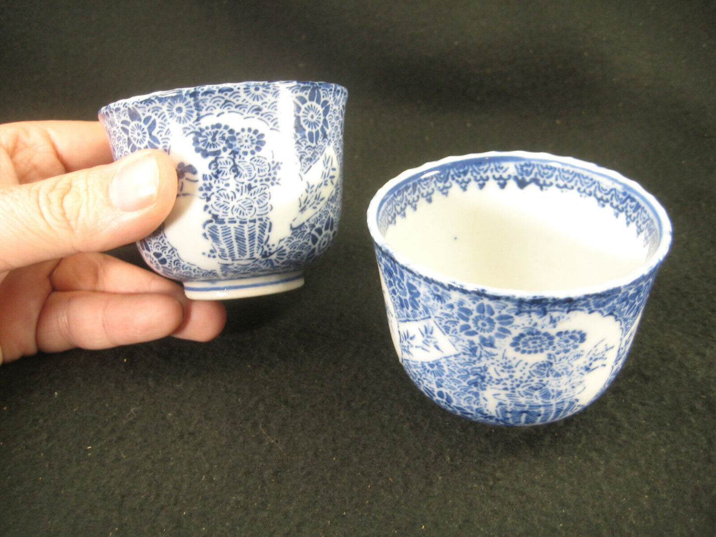 Antique Japanese Meij Era C1890 Imari Stenciled Senchawan Ceramic Set of 2