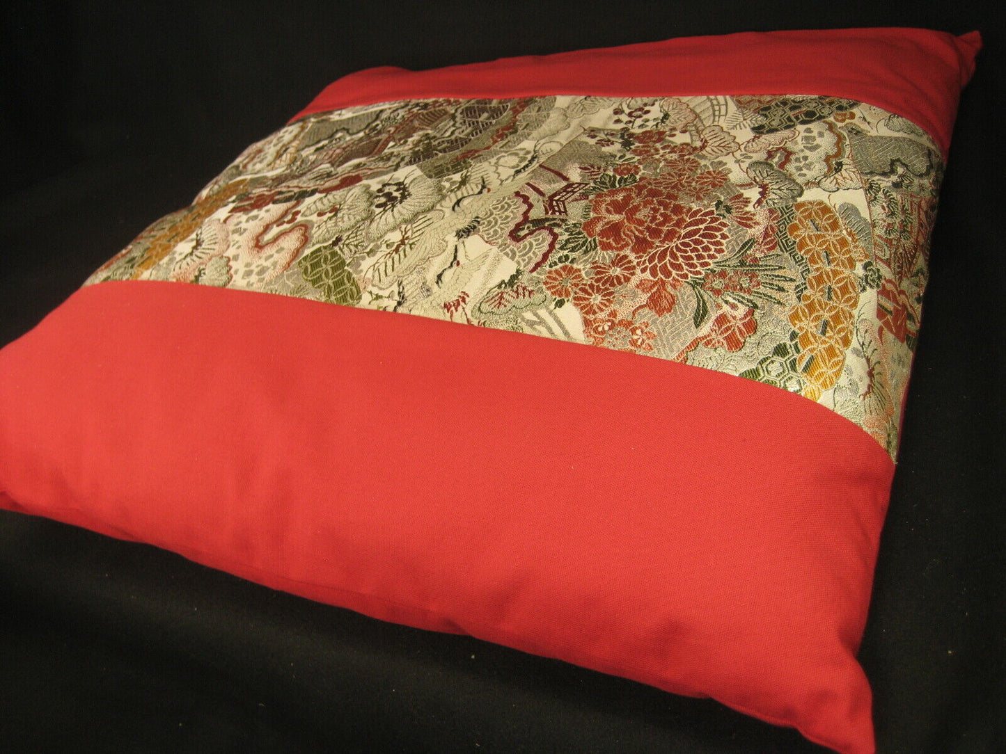 Vintage Japanese Zabuton Large Meditation Cushion Pillow With Obi Inset
