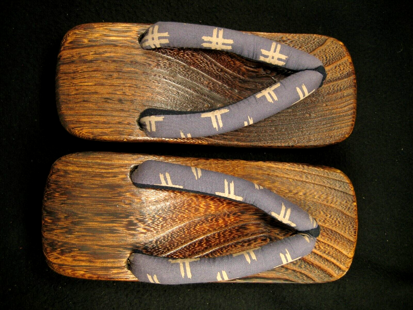 Antique Kiri Wood Geta W/ Hard Rubber Sole & Padded Cotton Straps