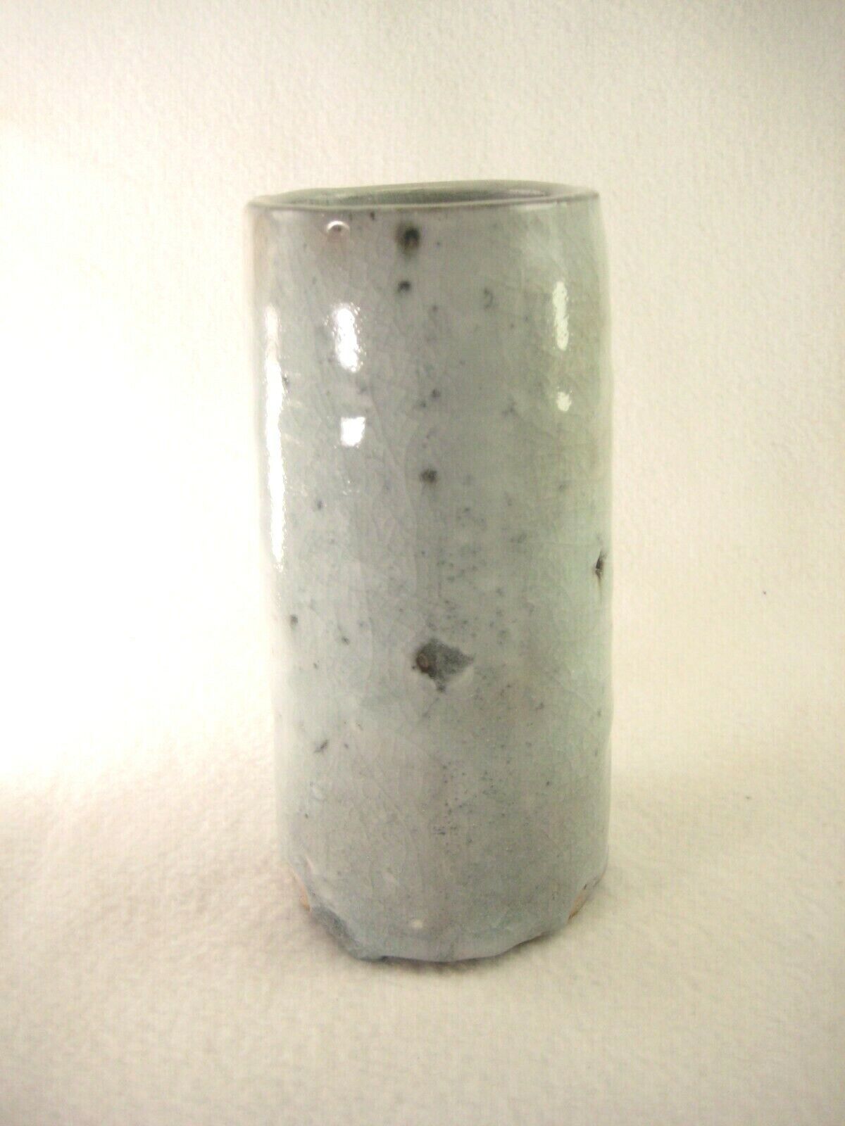 Vintage Japanese Green Crackle Glaze Handmade Ceramic Flower Vase W/ Box