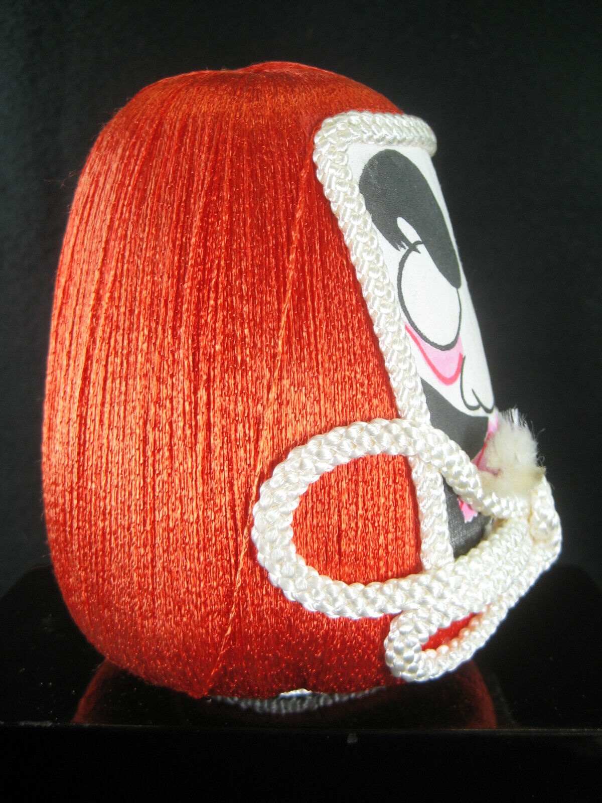 Vintage Japanese Unique Red Wound Thread & White Cord Bodhi Dharma Doll 4"