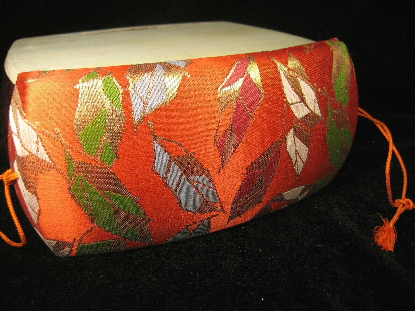 Vintage Japanese Shamisen Doukake Side Cover For Dou (Body) Orange W/ Leaves