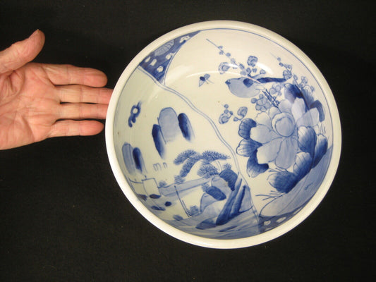 Antique Japanese Meiji Era C. 1880 Imari Ceramic Bowl Floral Bird & Scenic