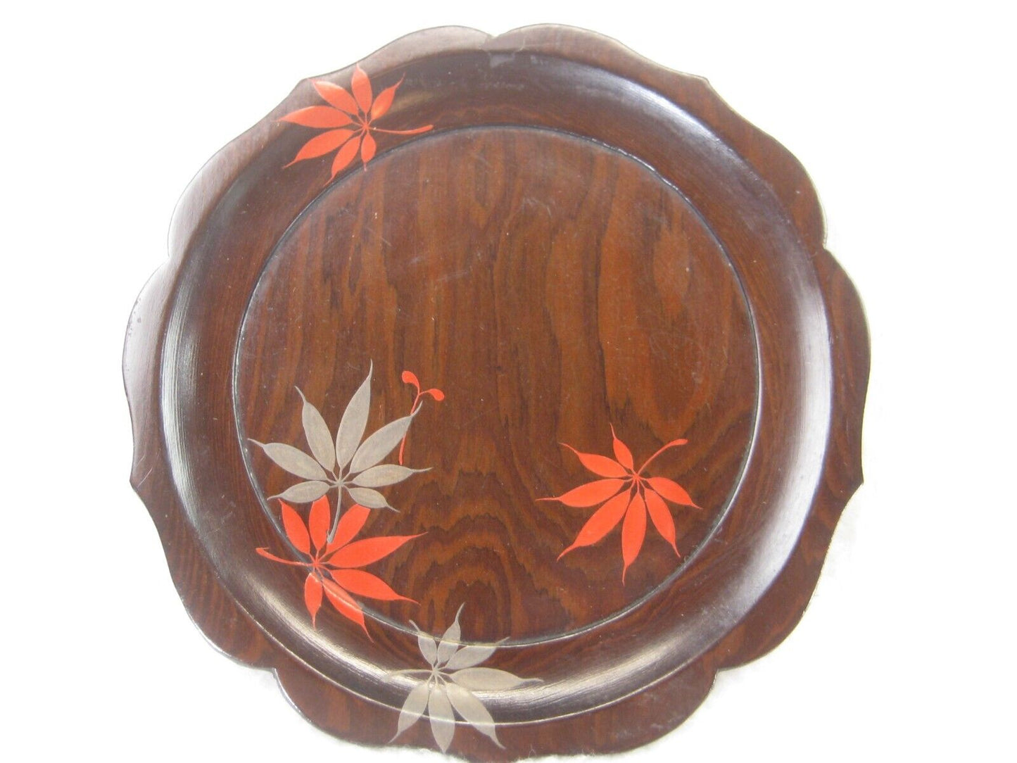 Antique Japanese Momo Lacquer Plate W/ Hand Painted Japanese Maple Leaves 6"