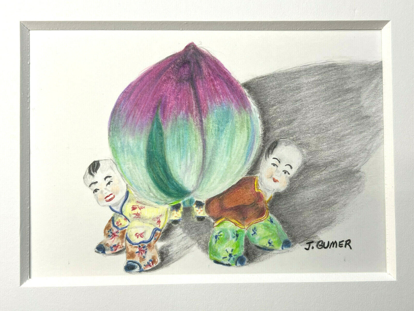 Matted Print Of Two Chinese Children By J. Gumer 10" X 8"