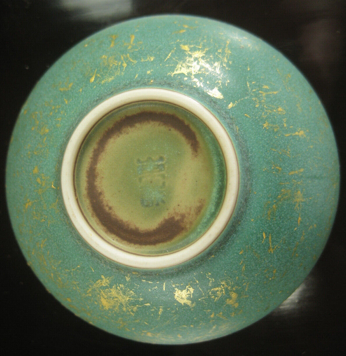 Antique Japanese Hand Painted Ceramic Sake Cup White, Green & Gold