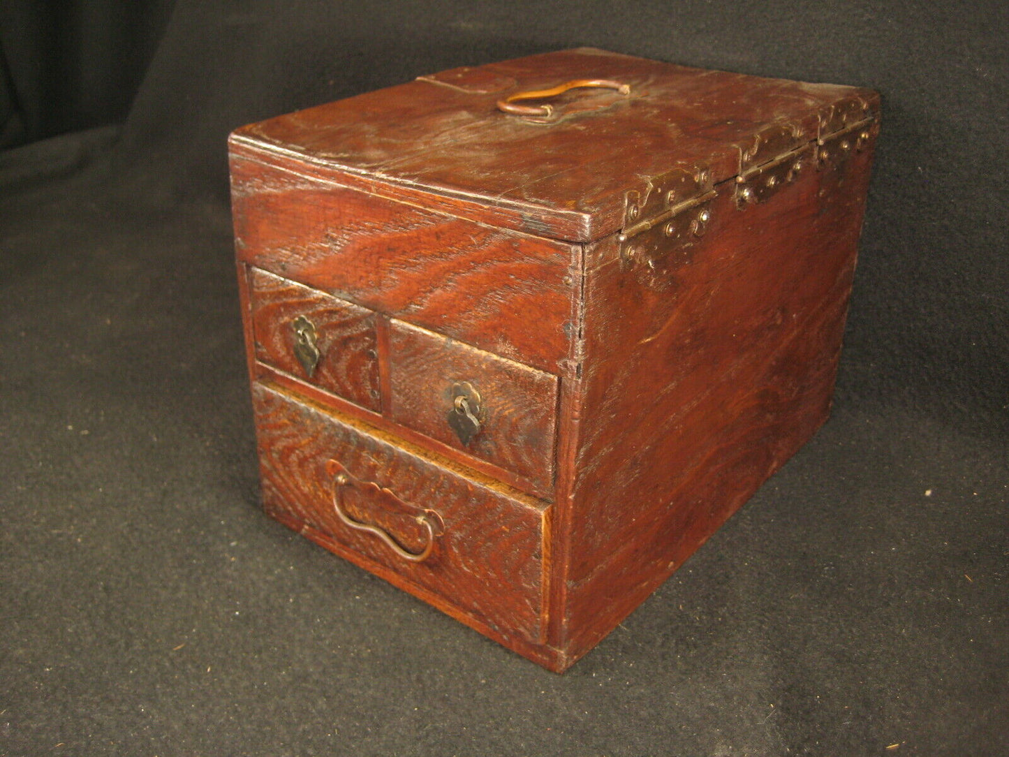 Antique Japanese Meiji Era (C1900) Kiri Wood Suzuribako Calligraphy Tansu Chest