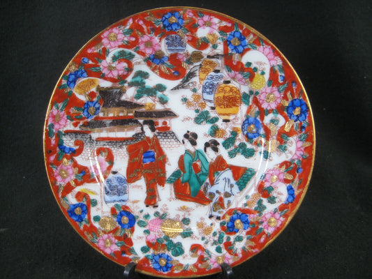 Antique Japanese Taisho Era c1920's Nakashima Ware Plate Geisha Spring 6"