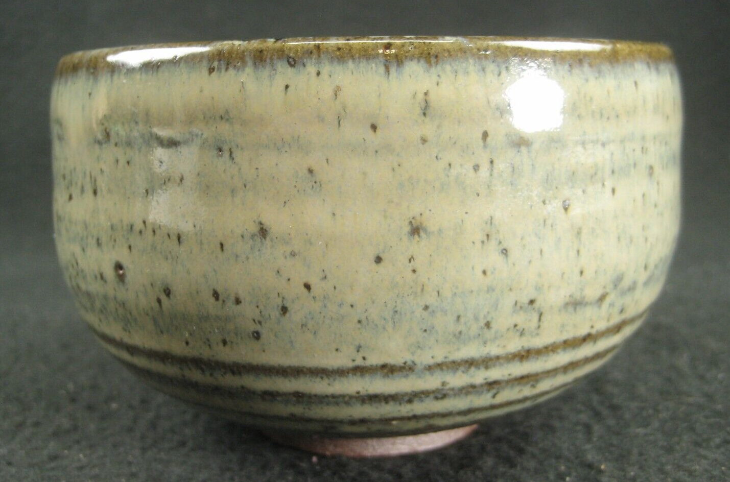 Vintage Japanese Tea Ceremony Ceramic Chawan Tea Bowl Green Hairsfur Glaze