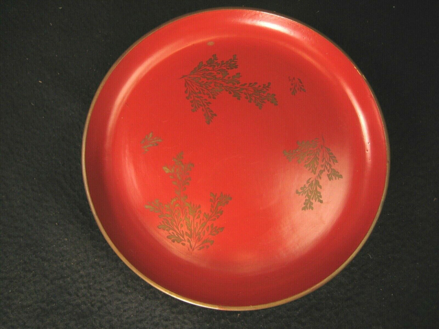 Antique (c. 1890) Japanese Kashizara Dish Plate Wood Red Lacquer Makie 7"