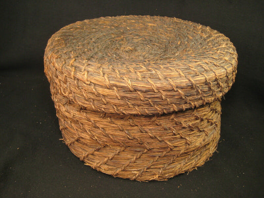 Antique Japanese Taisho Era (C. 1920) Rope Weave Kago Lidded Storage Basket