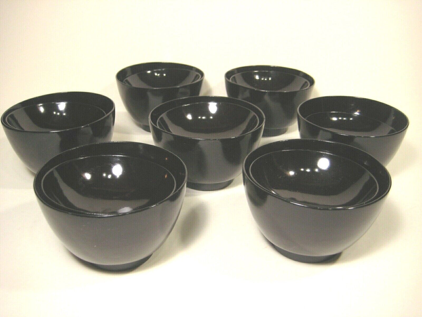 Antique Japanese Set Of 7 Meiji Era (C1880) High Sheen Black Lacquer Bowls