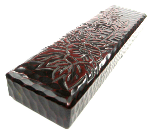 Vintage Japanese Kamakurabori Brush Box Peony Flowers Deep Red Lacquer 10"