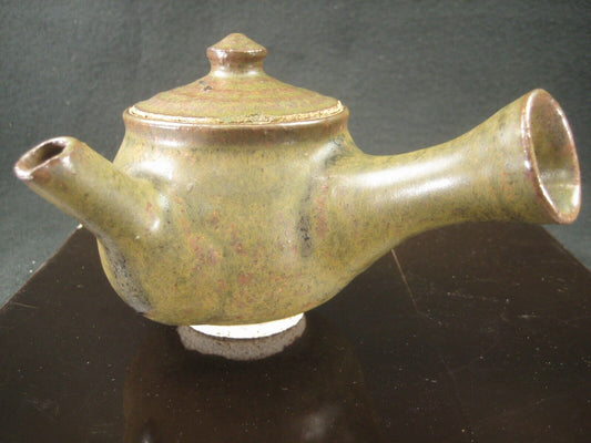 Kyusu Sencha Deep Green Earthenware Ceramic Tea Pot With Hallow Side Handel