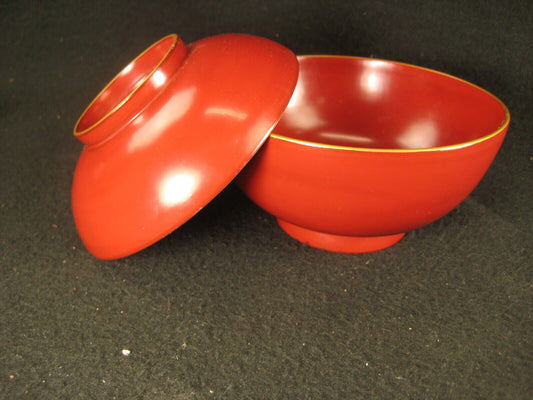Antique Japanese Meiji Era (C.1880) Lacquer Wooden Lidded Soup / Rice Bowl