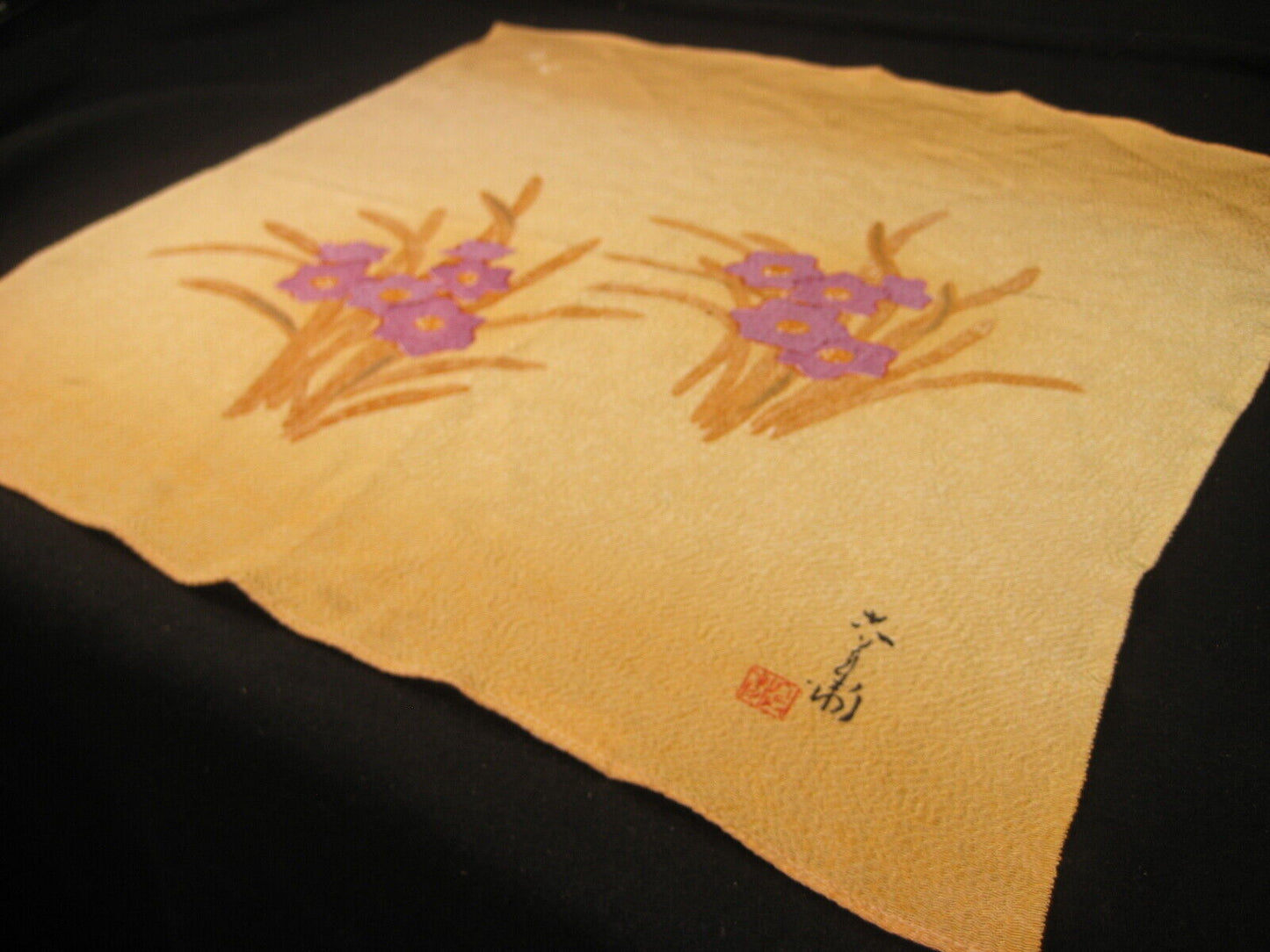 Vintage Japanese Signed Katazome Stencil Dyed Crepe Silk  Fabric Furoshiki