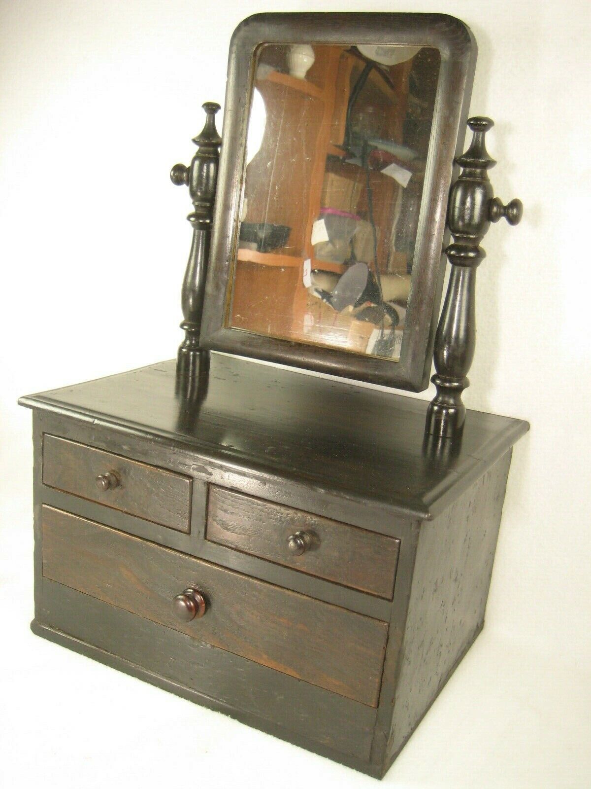 Japanese Antique 3 Drawer Mirror Stand Vanity Tansu Chest w/ Secret Section