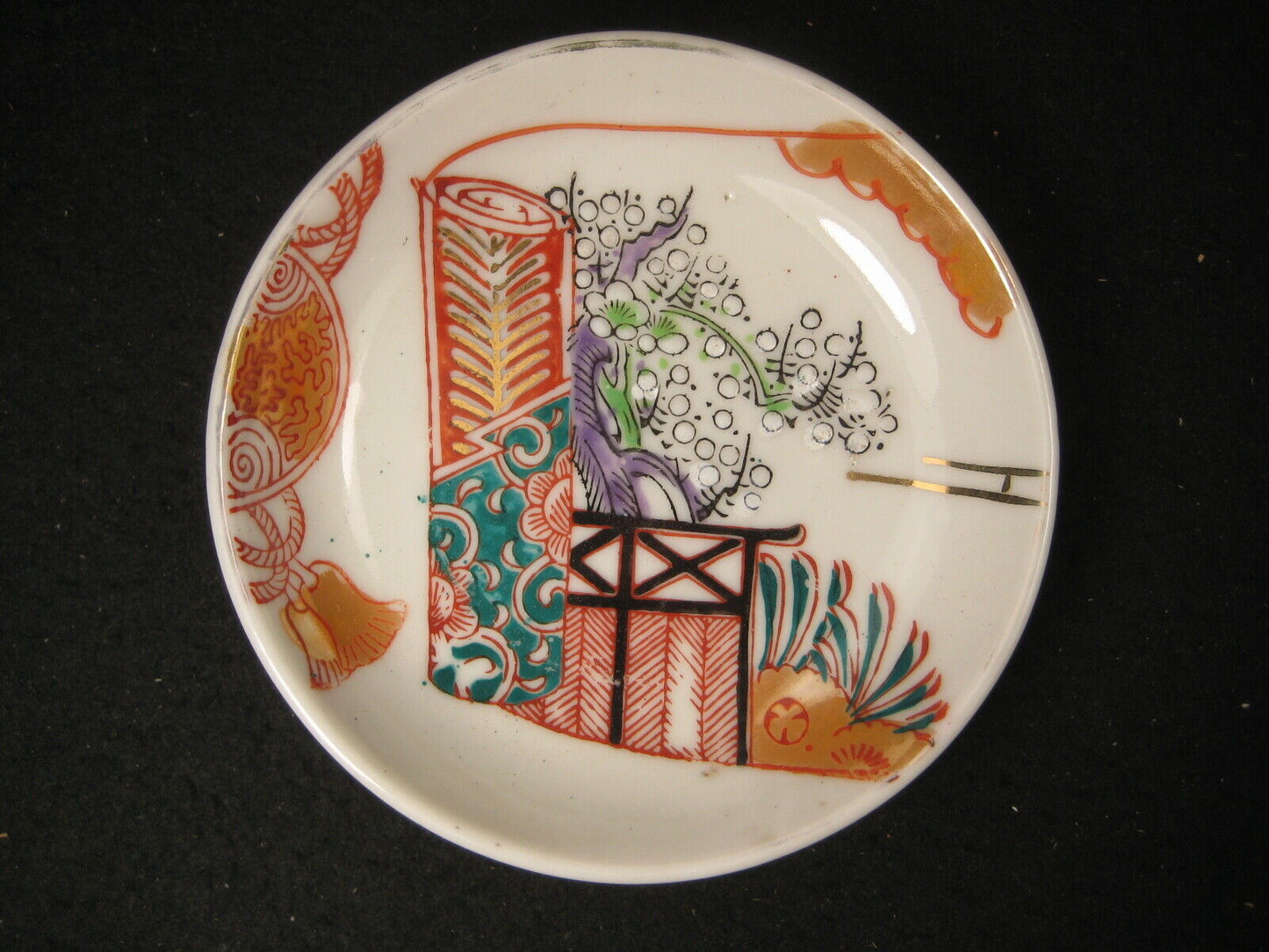 Antique Japanese Late Meijic.1910 Ceramic Hand Painted 4 1/2" Sauce Dish