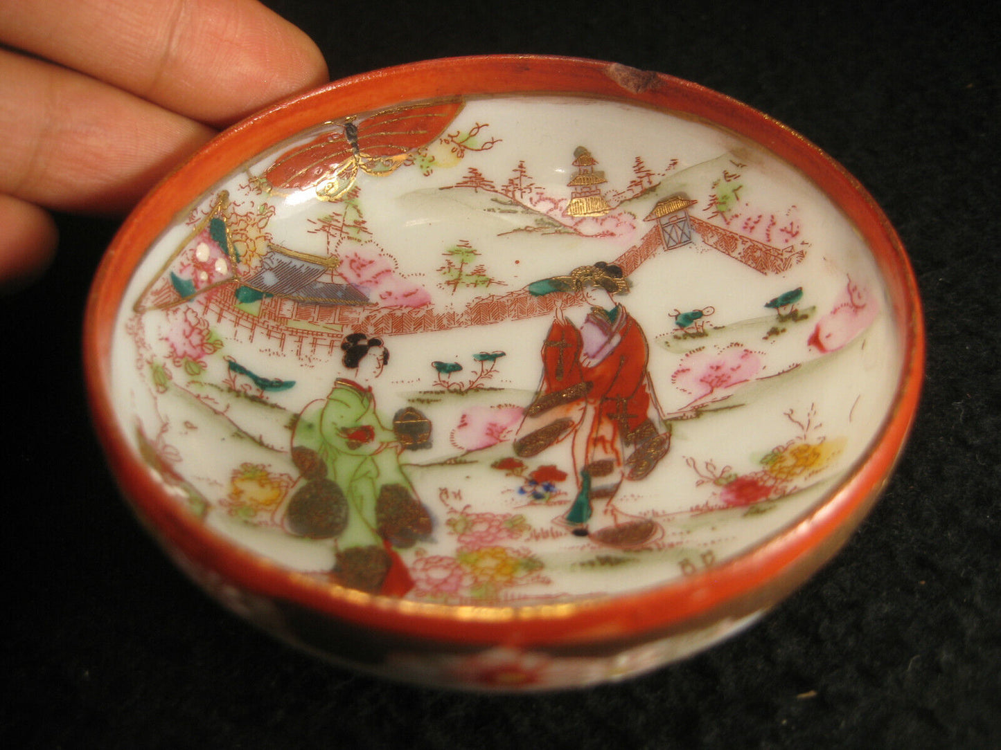 Antique Japanese (C 1920) Printed & Hand Painted Imari Ceramic Tea Cup Geisha