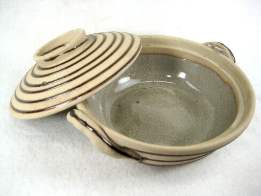 Japanese Ceramic Hot Pot Donabe For Nabe Shabu Sukiyaki Spiral Pattern 6.5"
