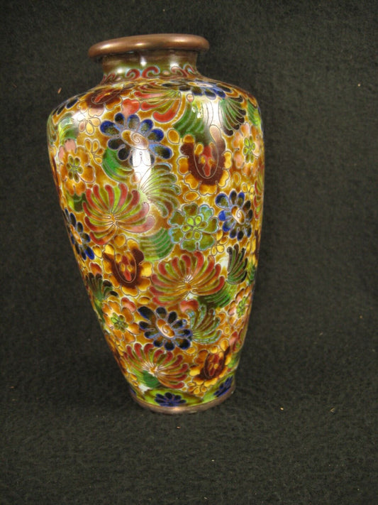 Vintage Chinese 70 Year Old Cloisonne Vase Floral Design