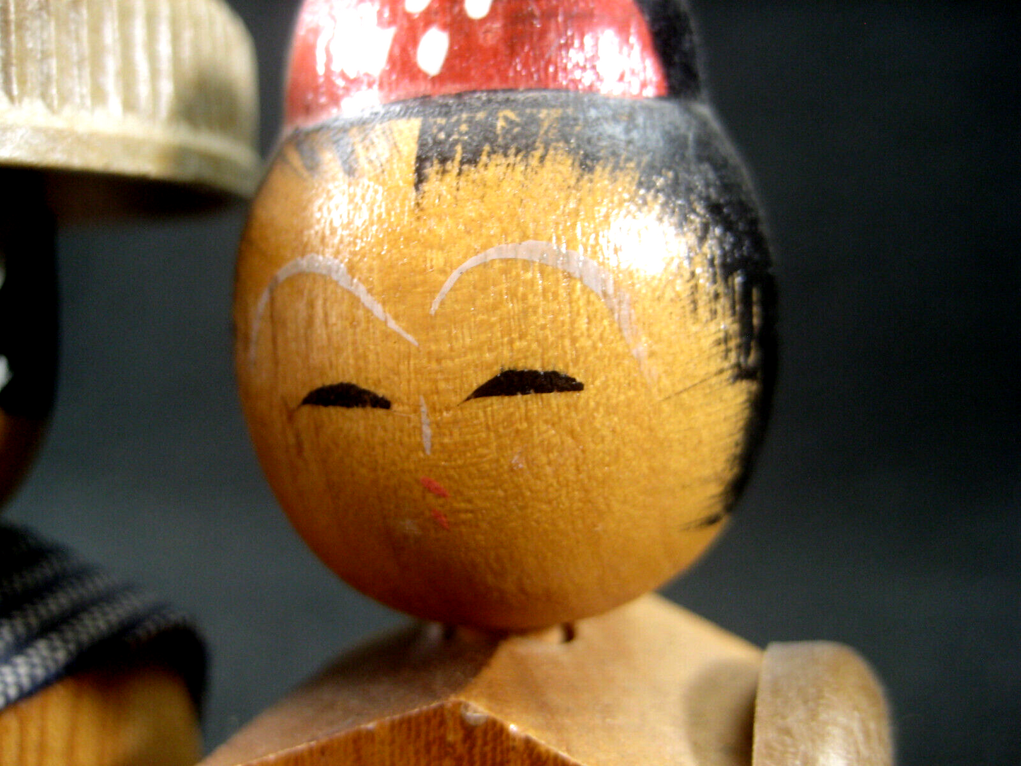 Vintage Japanese Kokeshi Pair Wooden Shogi Pieces Samurai King & Queen 4"