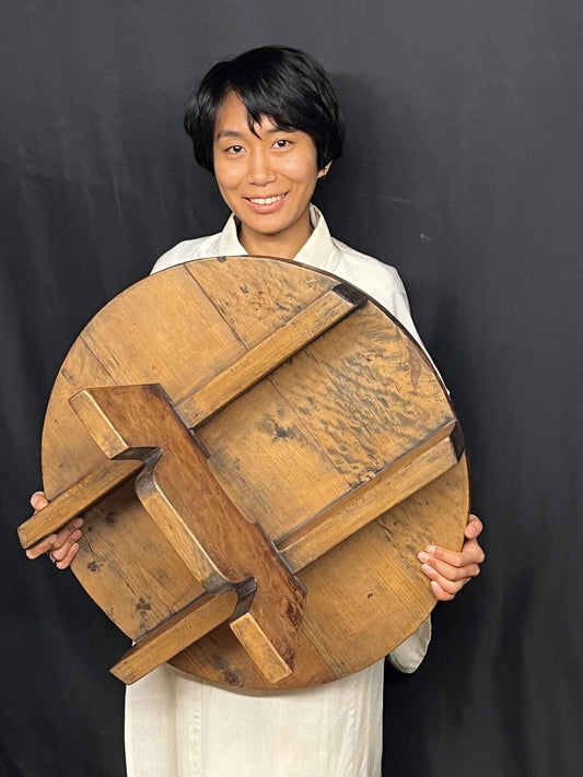 Antique Japanese Edo Era Early 1800'S Sugi Wood Dark Patina Cauldron/Pot Lid 23"