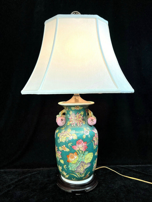 Vintage Chinese Lamp Decorative Porcelain Flower/ Pomegranate (2 Available)