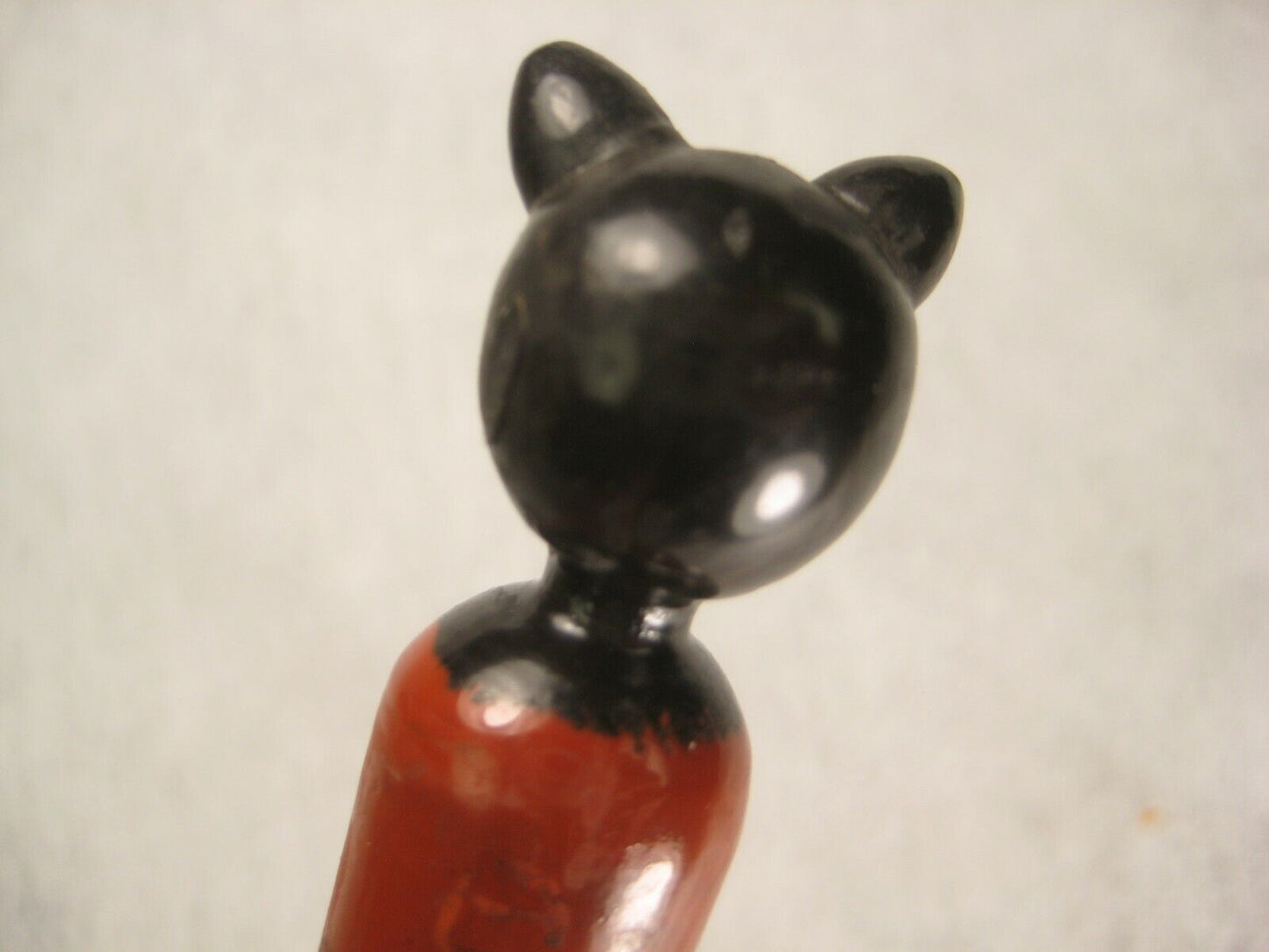 Vintage Japanese Signed Wooden Mechanical Pencil Carved Wooden Kitten Cat Head