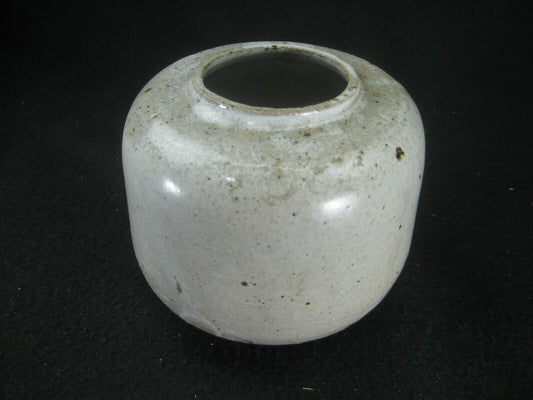 Japanese Hakeme Gray & White Glaze Round Vessel Wood Fired