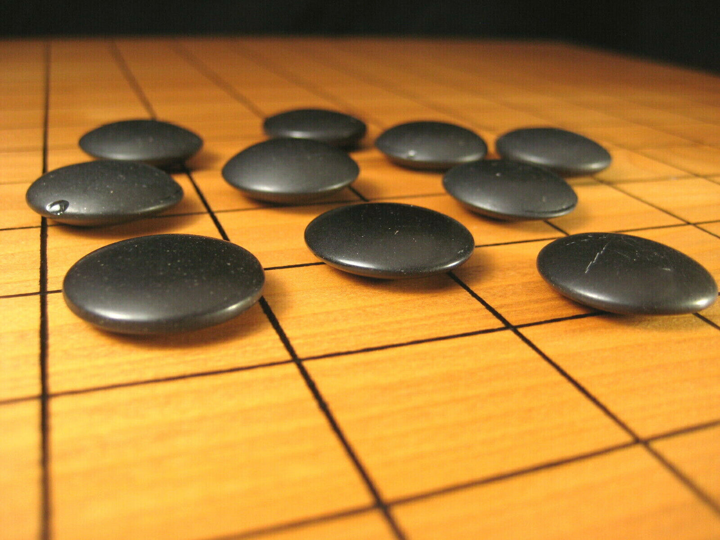 Vintage Japanese Go Game Stones X10 For Replacement - Black Glass 10Pcs ~1/8"