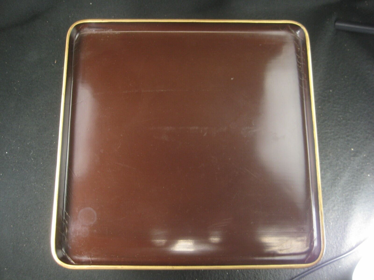 Antique Japanese Meiji Era Brown & Gold Lacquer Obon Ozen Tray Table 11"