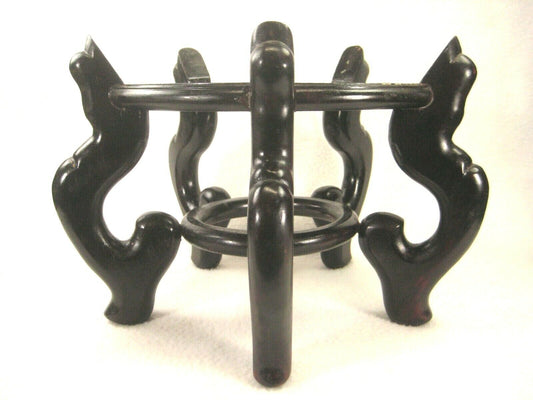 Vintage / Antique Chinese Black Vase Bowl Stand Pedestal Display 8.5" Base