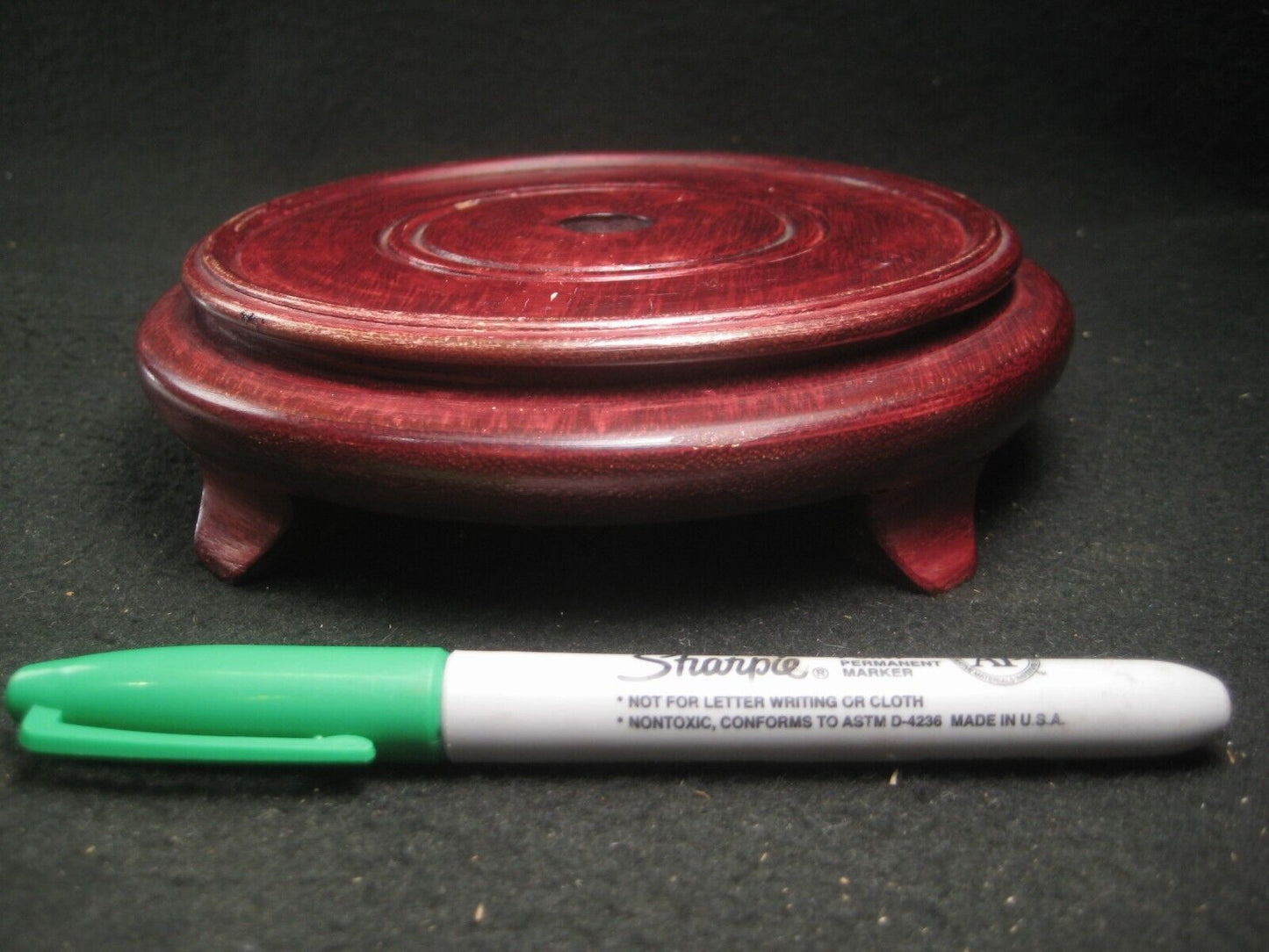 Vintage / Antique Red Stained Chinese Vase Bowl Stand Pedestal Display 5"