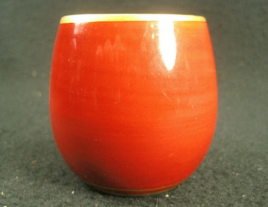 Vintage Japanese Ceramic Cup Guinomi Sake Red W/ Gold Trim Minamalist Signed