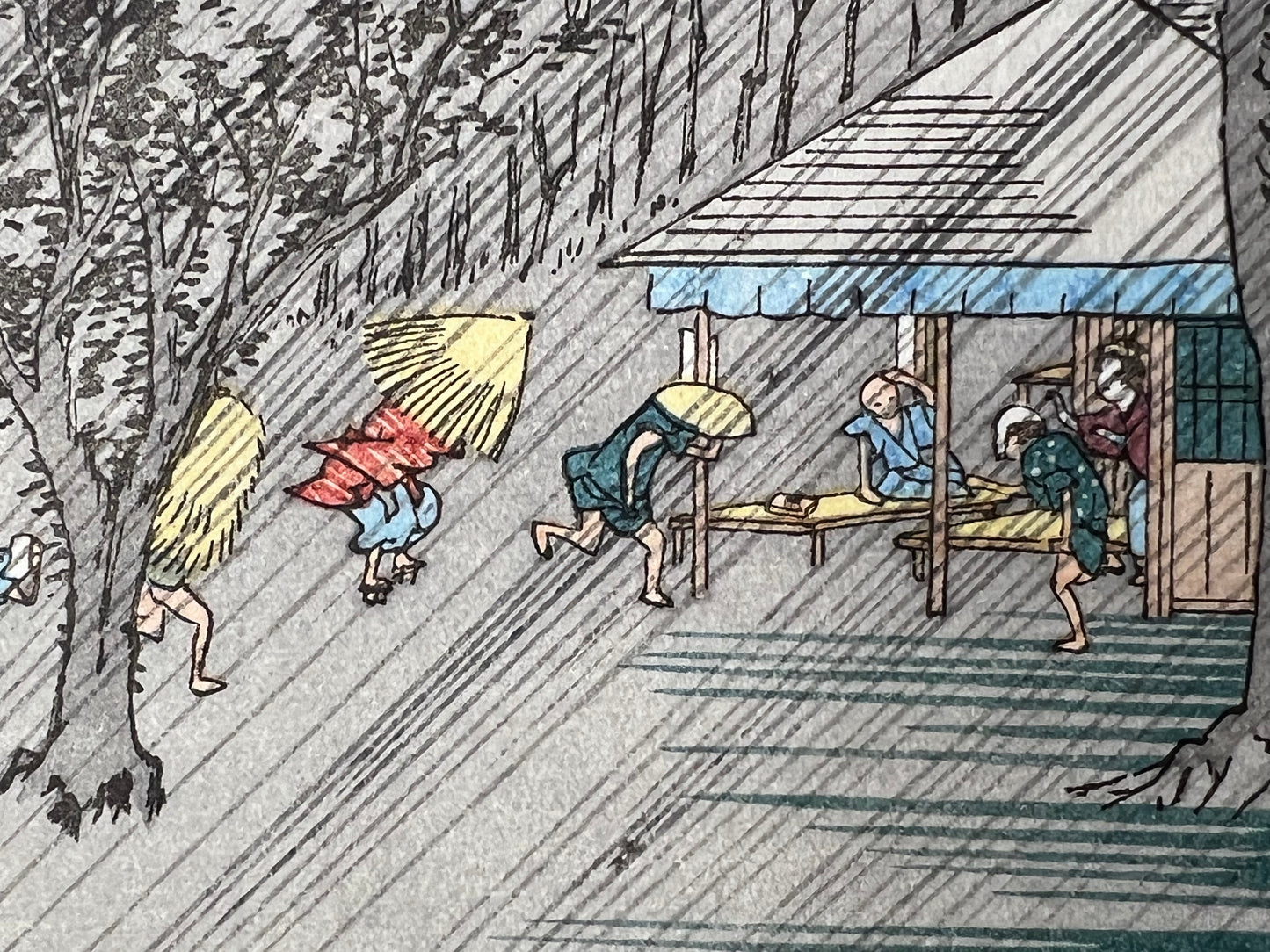 Japanese Woodblock Print Reproduction: By Hiroshige "Evening Rain at Tadasugawara" 1834