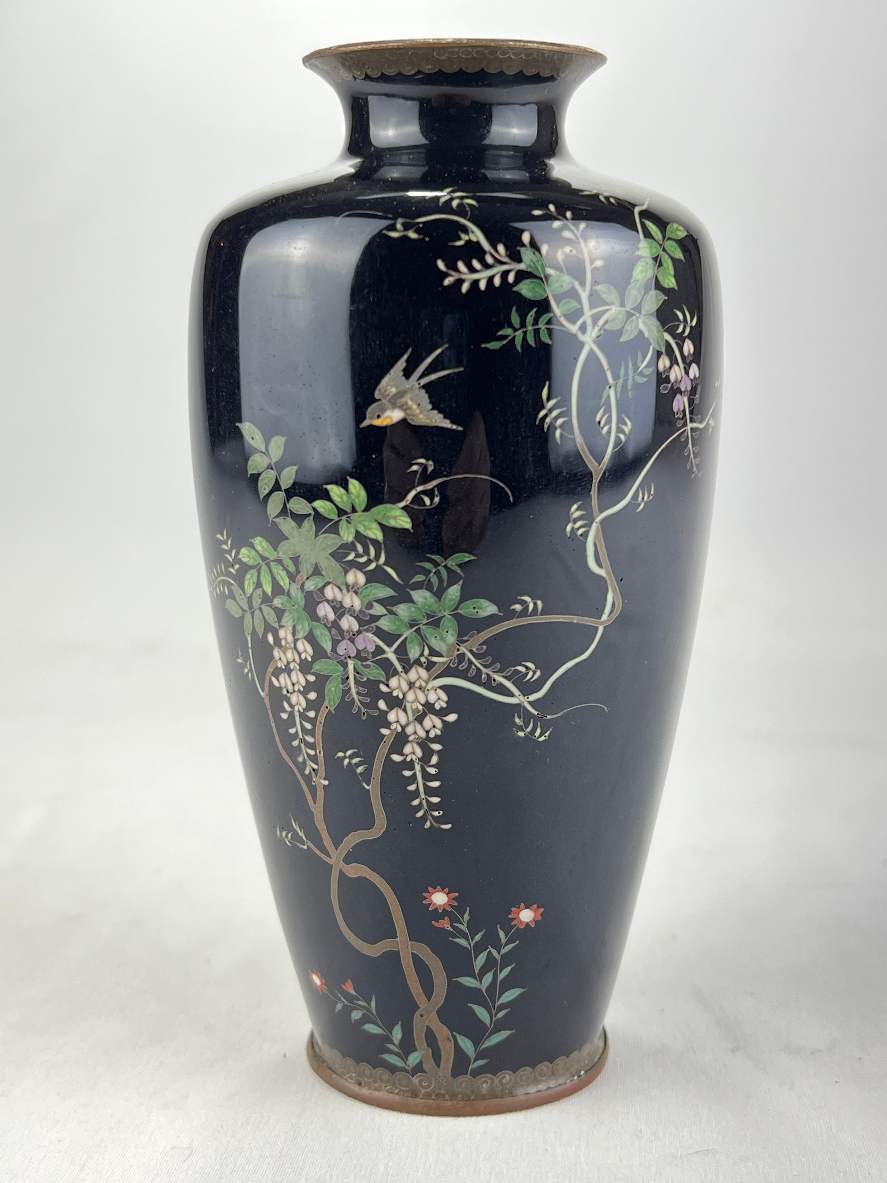 Antique Japanese Meiji Era (c1880) Cloisonné Vase Wisteria & Bird 6 ...