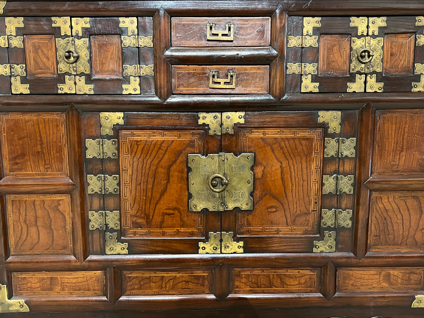 Antique Morijang Cabinet Zelkova Elm Wood 43" Brass Hardware