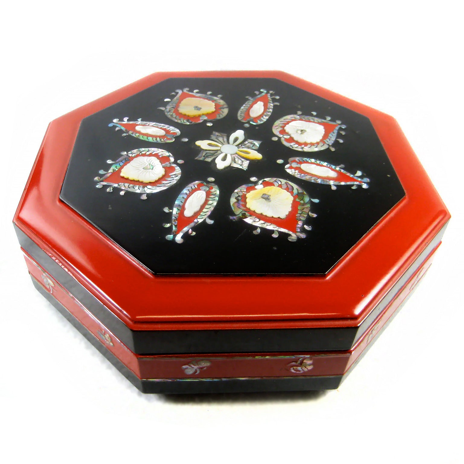 Octagonal Red & Black Lacquer Lidded Box W/ 5 Smaller Boxes Inside 10 ...