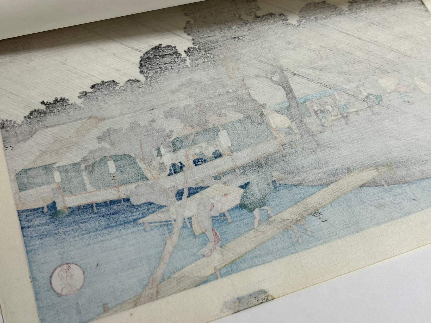 Japanese Woodblock Print Reproduction: By Hiroshige "Evening Rain at Tadasugawara" 1834
