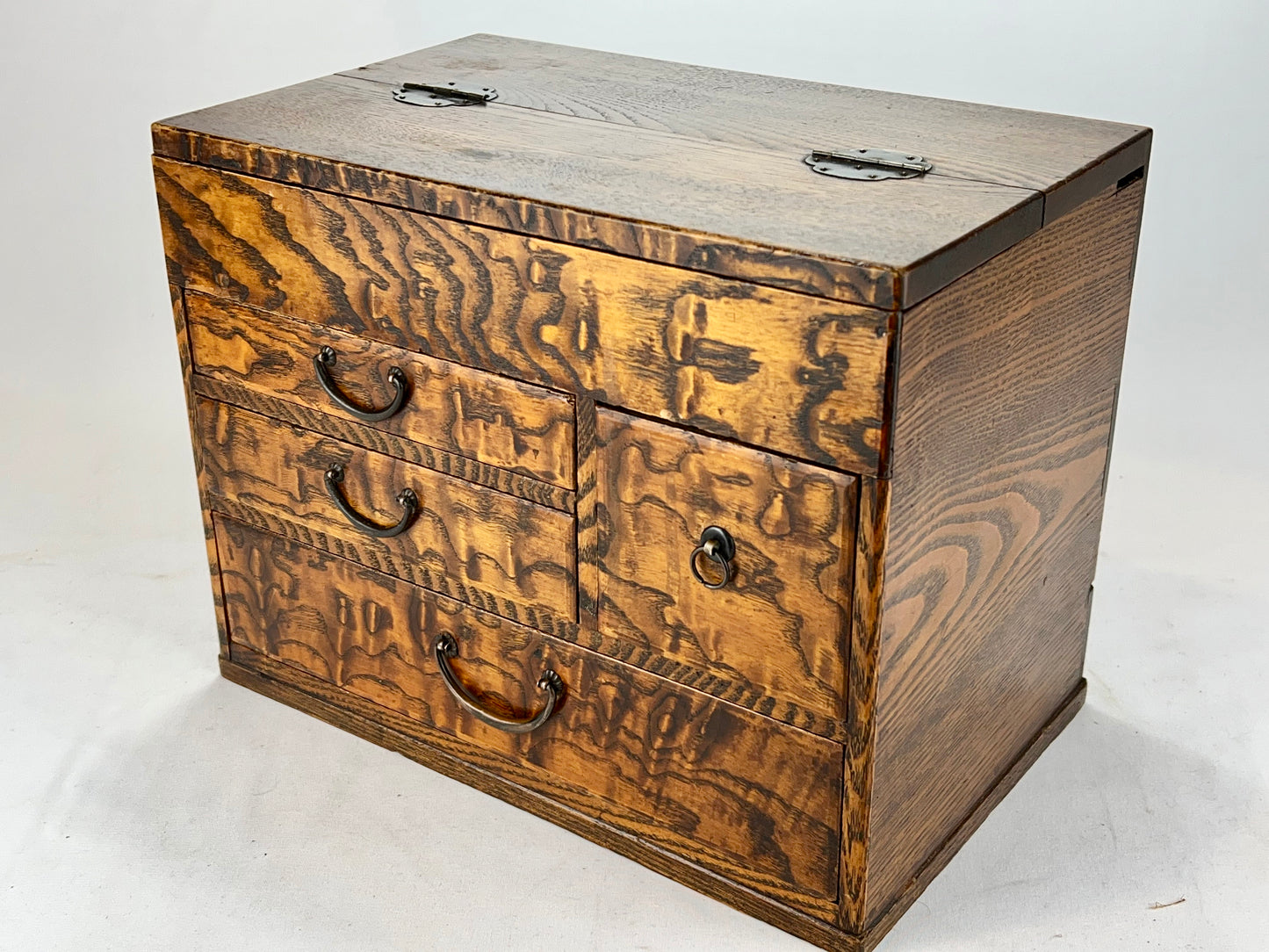 Antique Japanese Taisho Era c1920's Keyaki Wood Haribako Sewing Tansu 12"