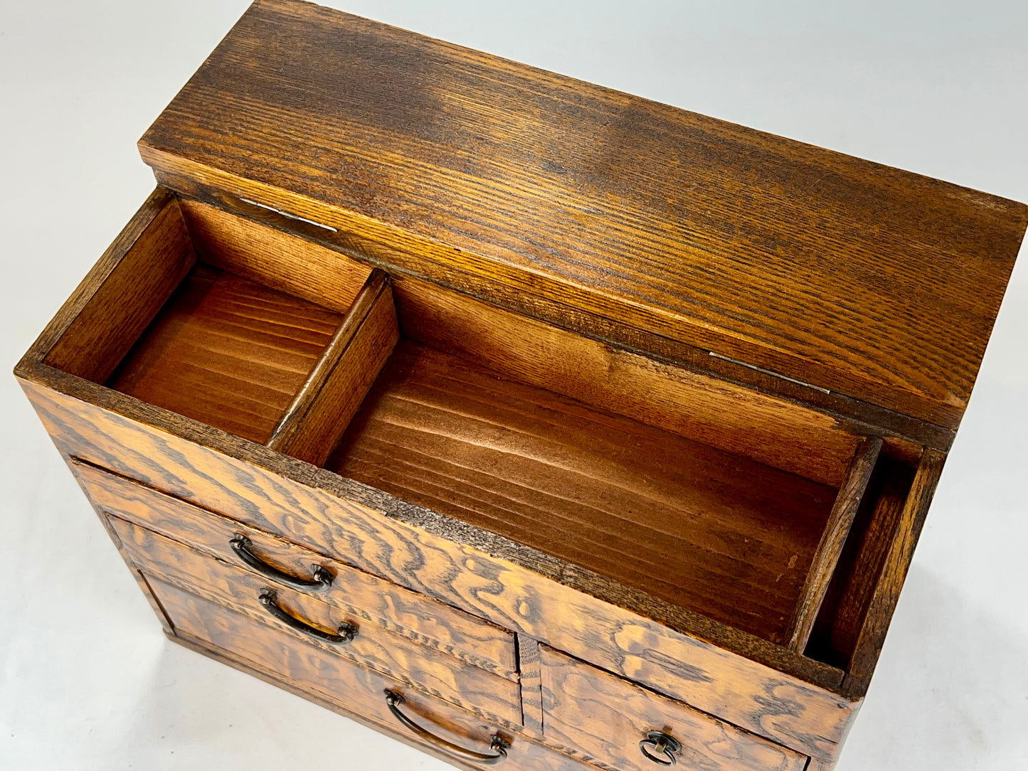 Antique Japanese Taisho Era c1920's Keyaki Wood Haribako Sewing Tansu 12"