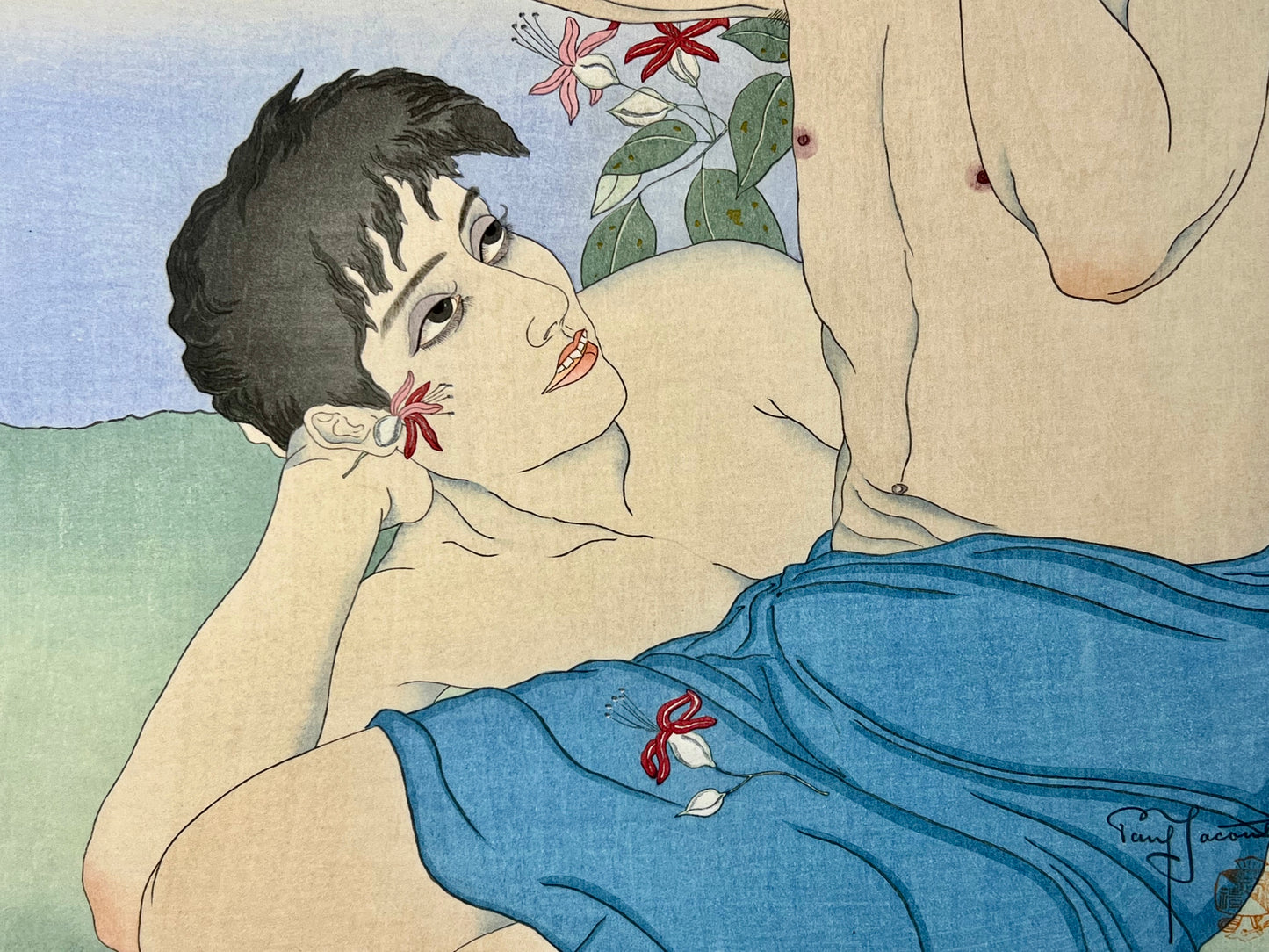 Paul Jacoulet Giclee Woodblock Print "Le Reveil" Saipan 14.75"x19"