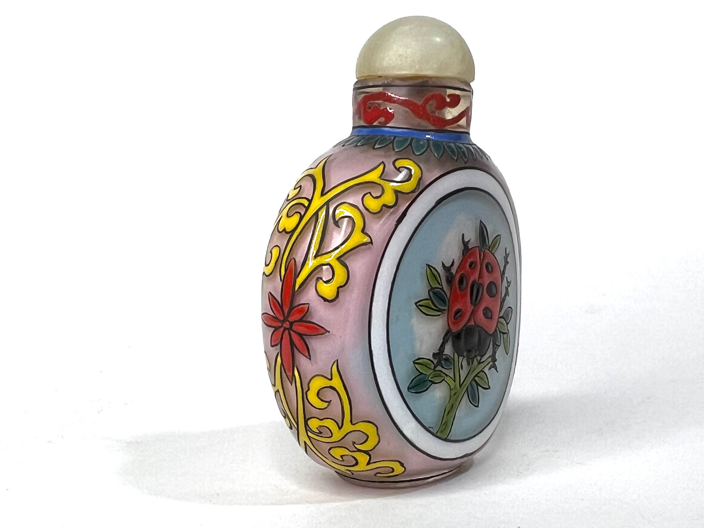 Antique Chinese (early-mid 20th) Snuff Bottle Hand Painted Glass Landybug