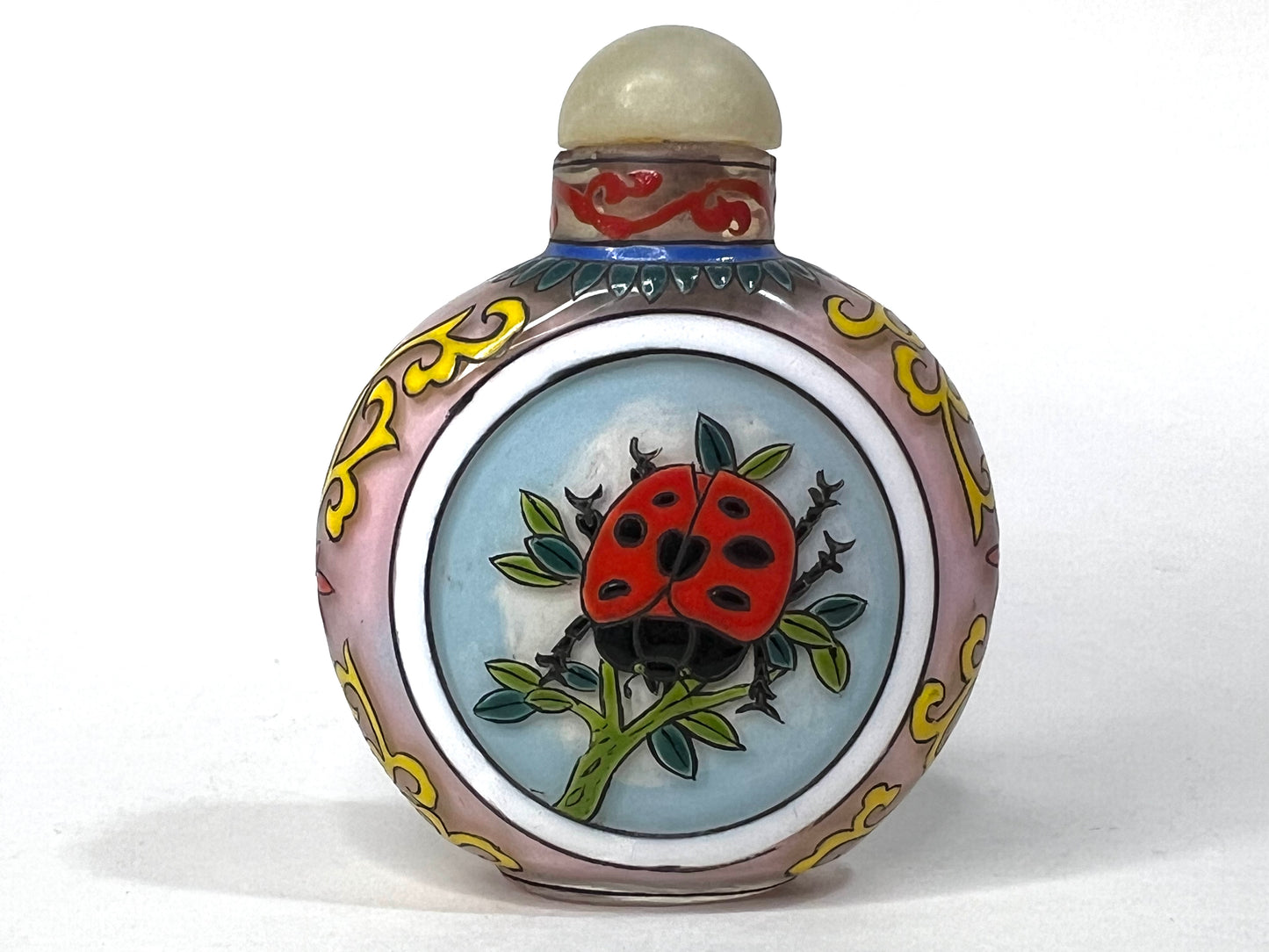 Antique Chinese (early-mid 20th) Snuff Bottle Hand Painted Glass Landybug