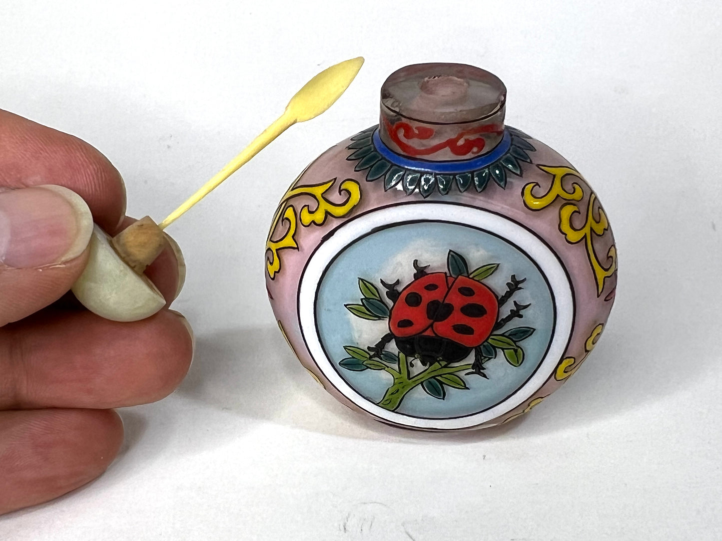 Antique Chinese (early-mid 20th) Snuff Bottle Hand Painted Glass Landybug