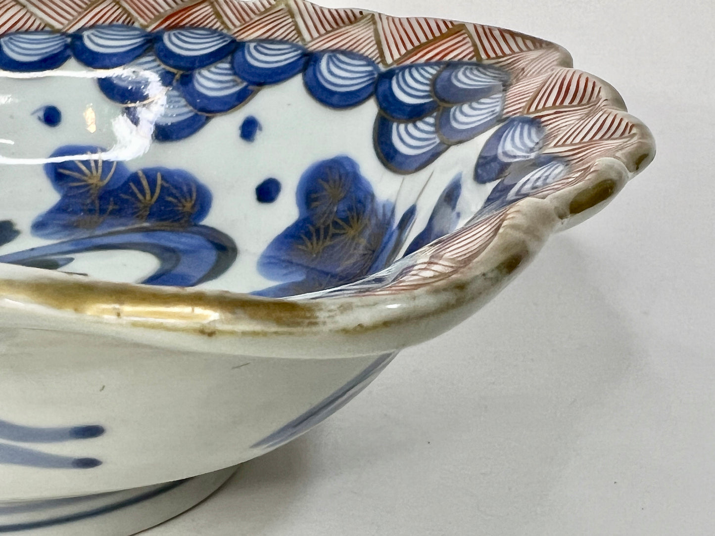 Antique Japanese Edo Era c1800's Imari Ceramic Bowl Koi Fish Cobalt Blue 8"