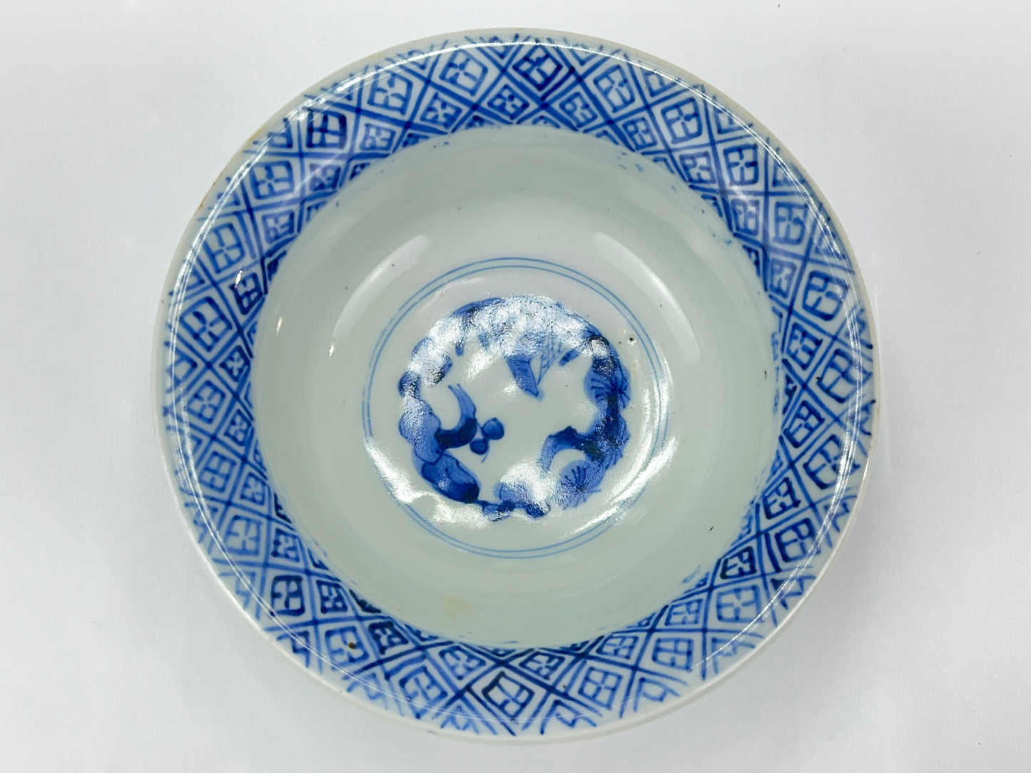 Antique Japanese Edo Era 1800's Imari Ceramic Bowl Cobalt Blue & White 7"